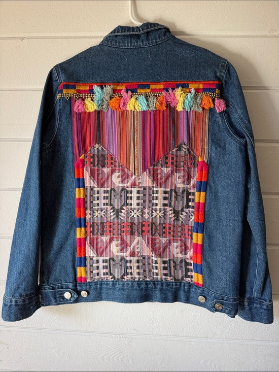 Honey Punch Jackets & Blazers - Honey Punch Denim Jacket with Multicolor Embroidered Back Panel